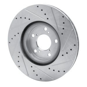 Acura MDX Brake Rotor (1) - Front Left - R1 Concepts - Drilled & Slotted - Silver - `07-`20